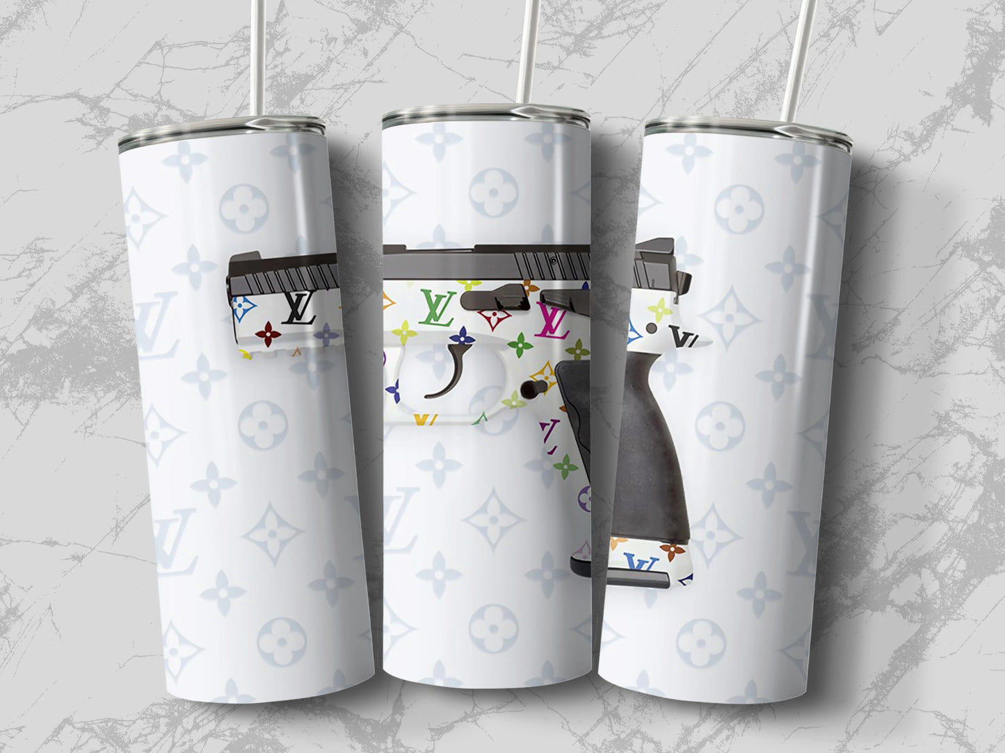 Luxury Designer Inspired Gun Print Insulated Tumbler