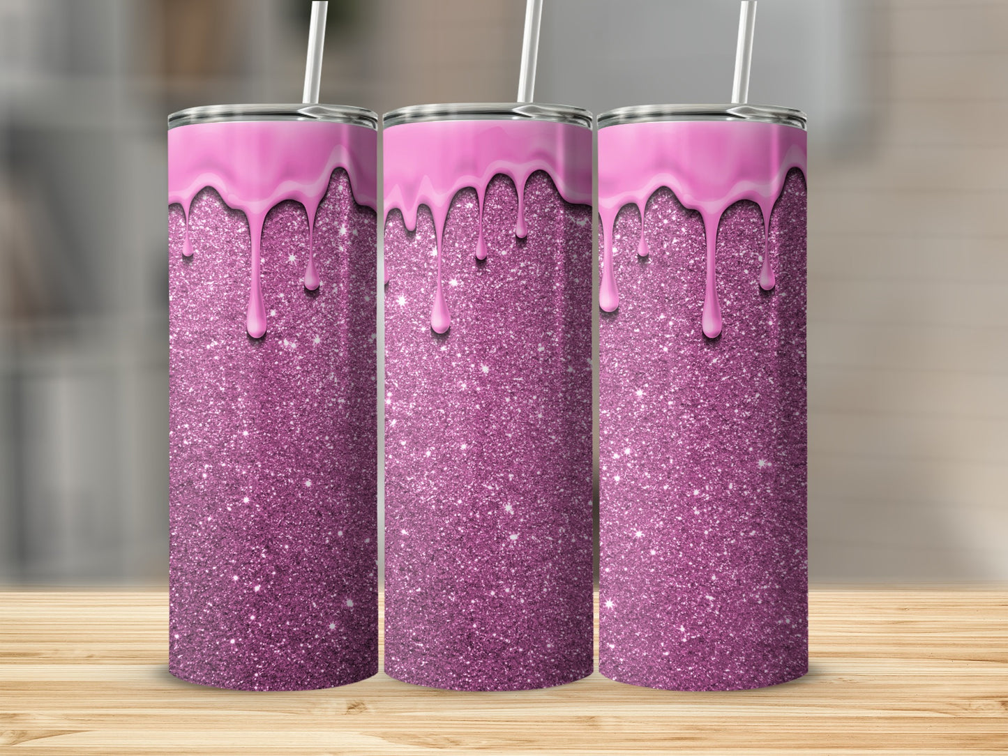 Sparkling Pink Glitter and Dripping Pink Tumbler