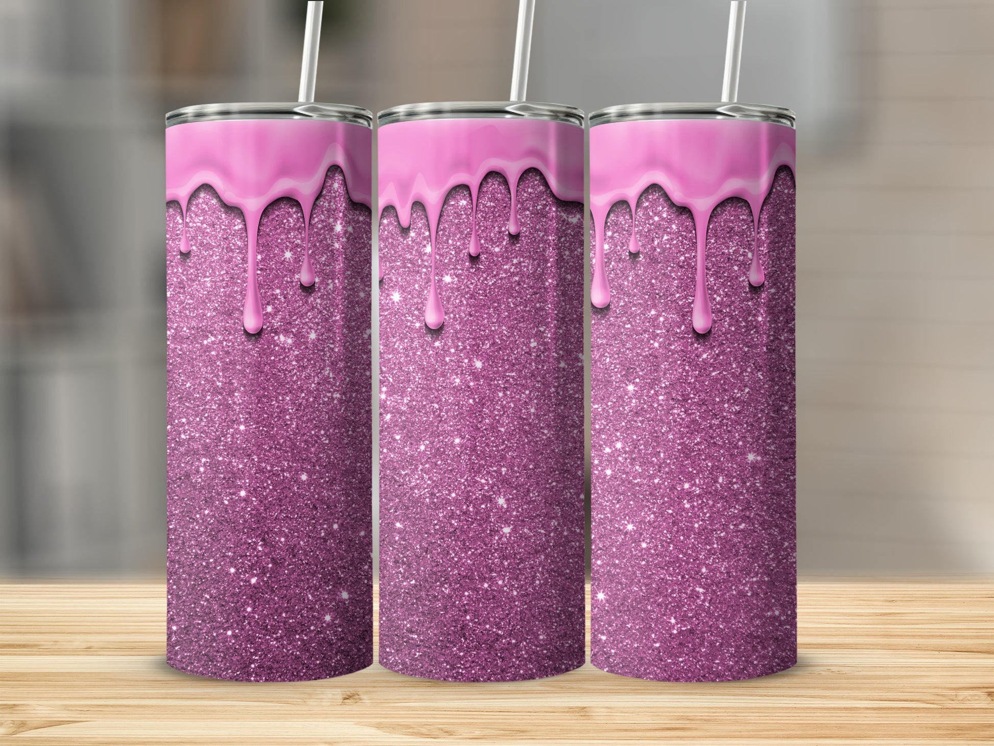 Sparkling Pink Glitter and Dripping Pink Tumbler