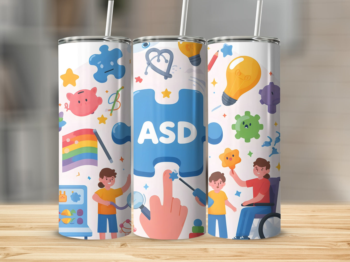 Colorful ASD Awareness Design on Tumbler