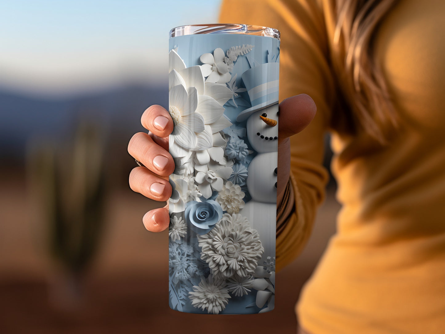 Floral Snowman Design Insulated Travel Tumbler