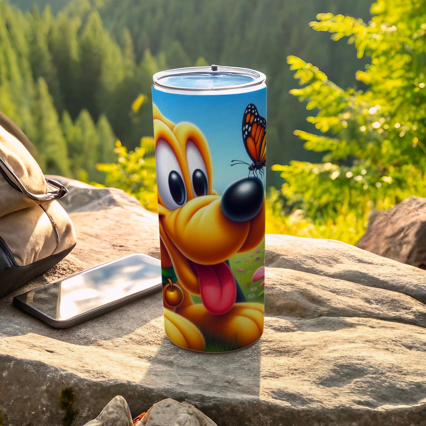 Cute Cartoon Dog with Butterfly Design Tumbler Cup