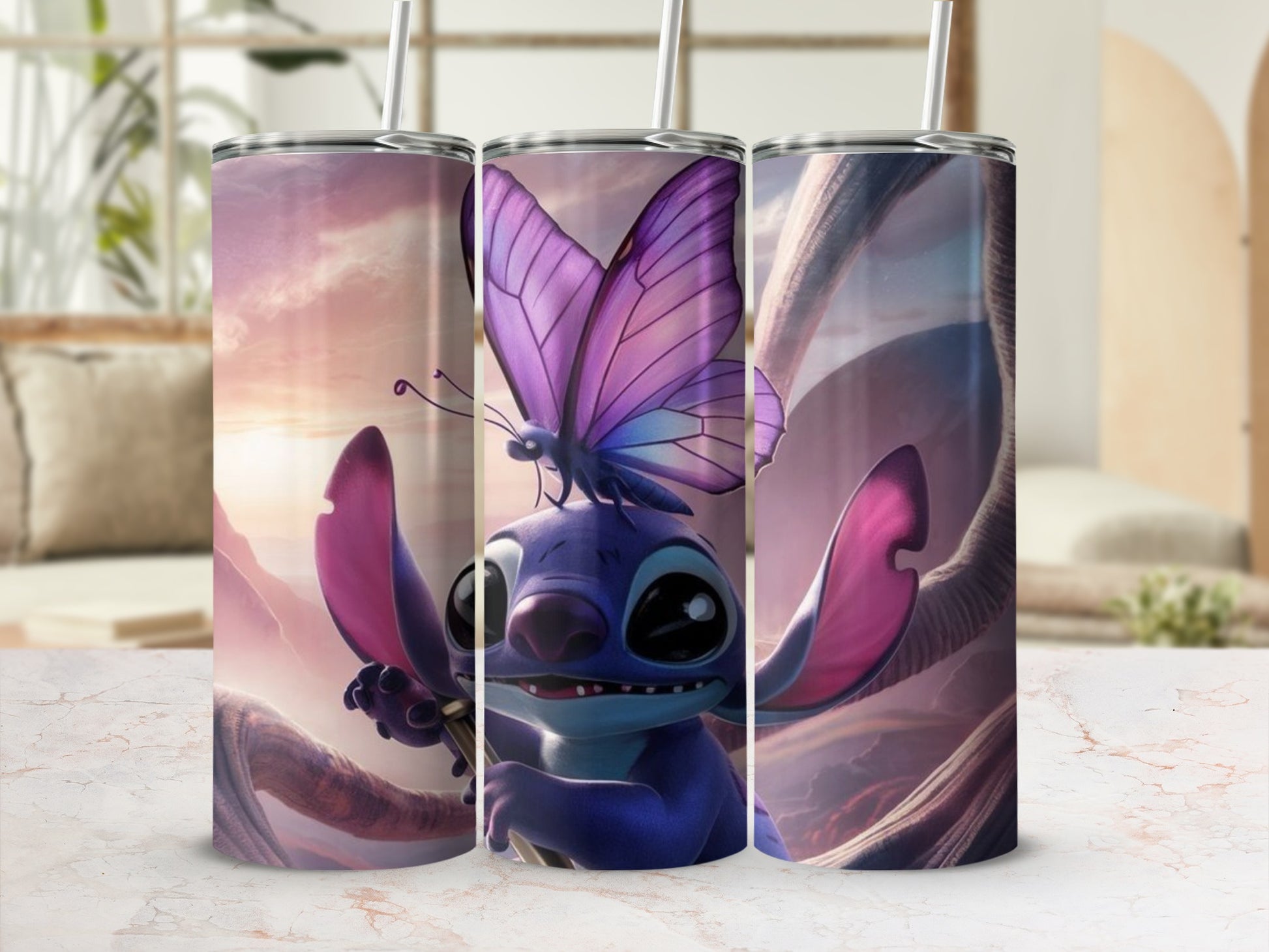 Butterfly and Alien Character Tumbler Cup Flask