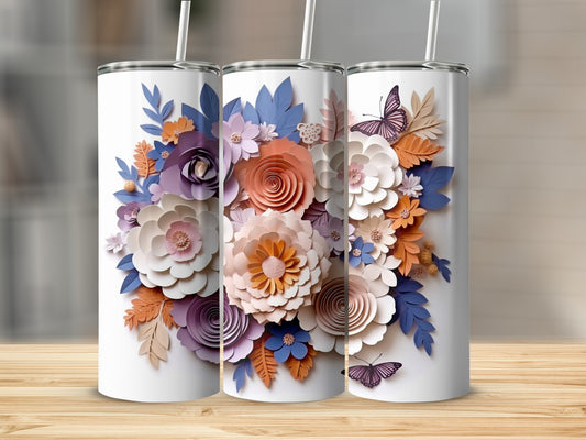 Colorful Floral and Butterfly Design Tumbler