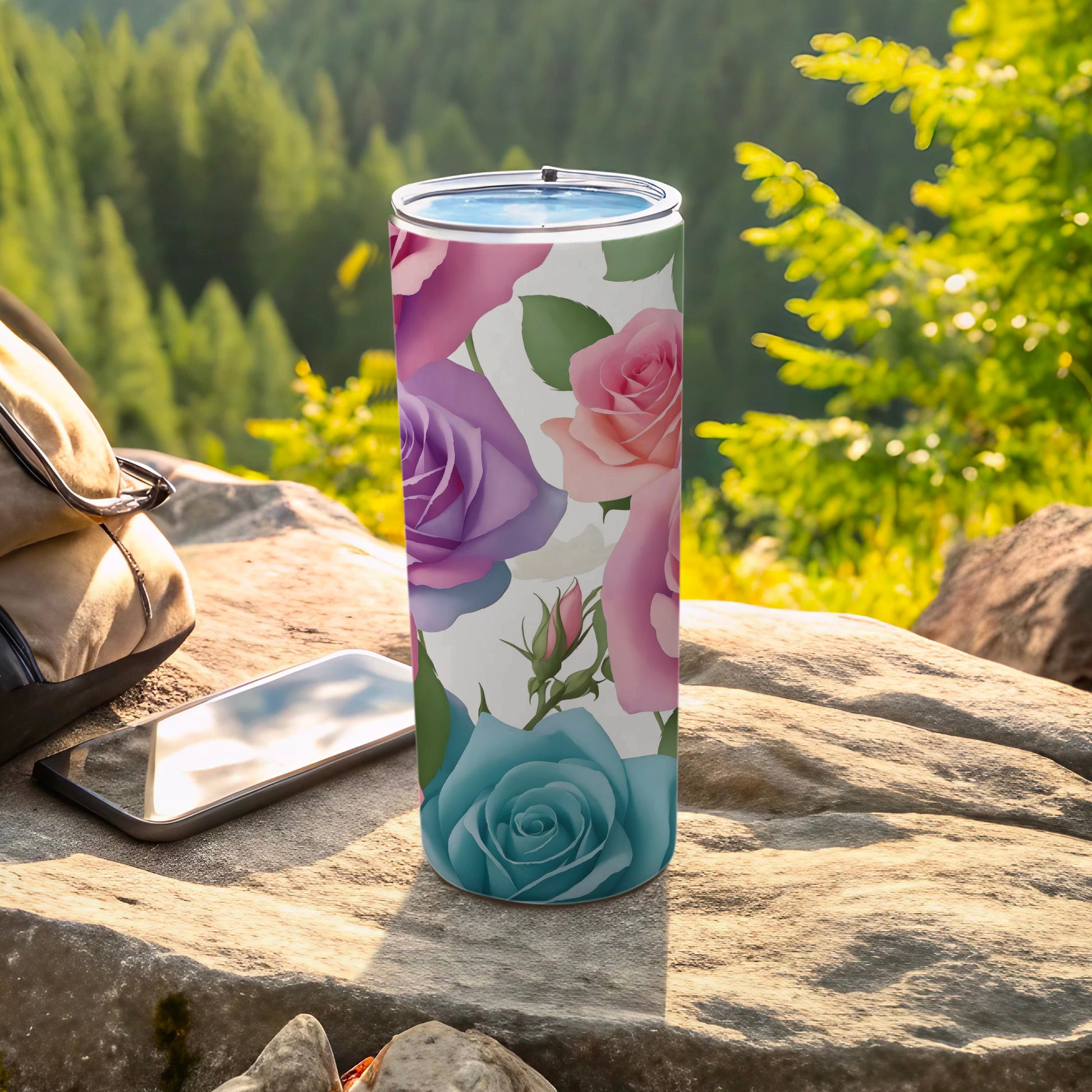 Pink Purple Blue Roses Floral Design Tumbler product type