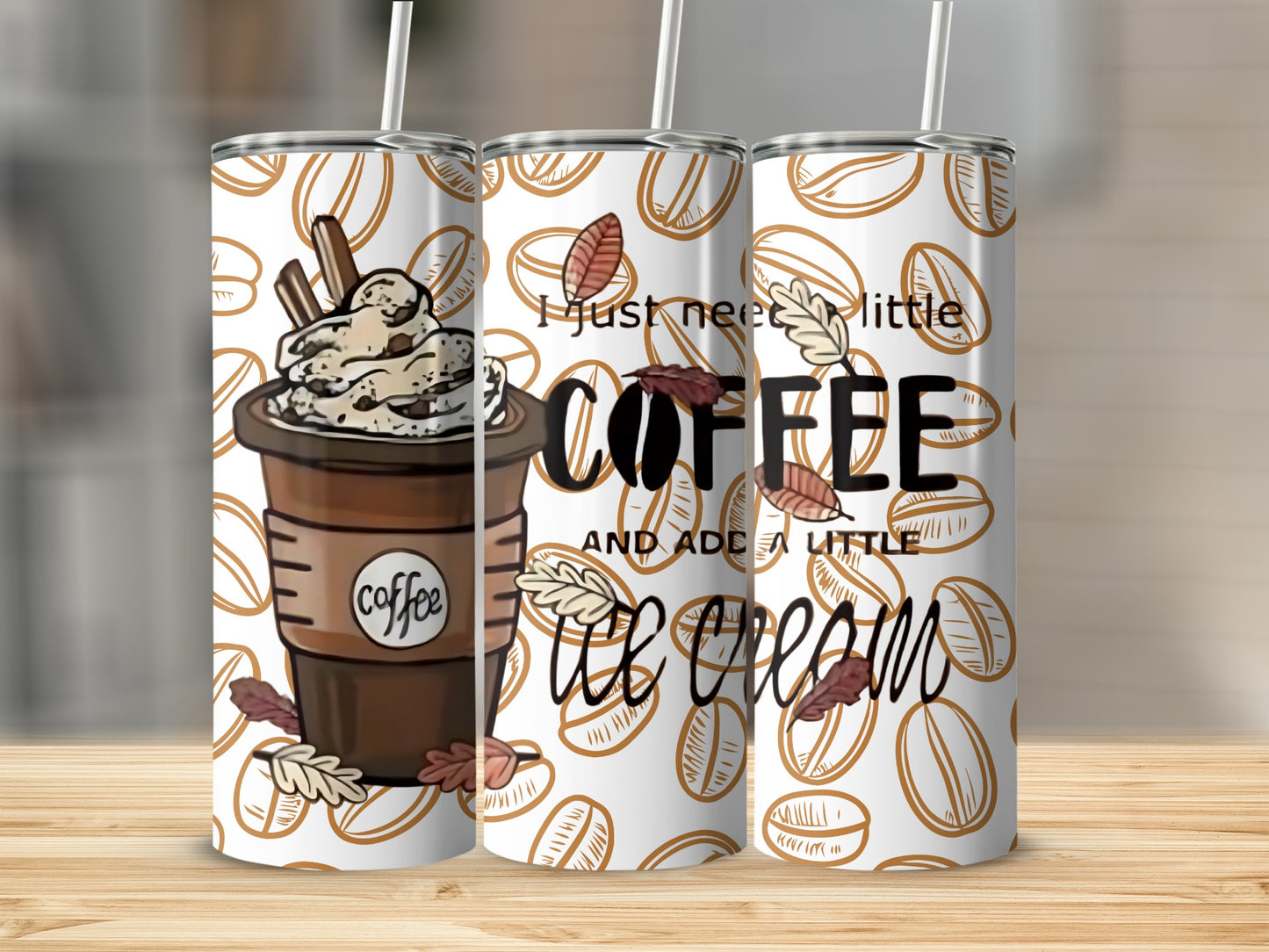 Coffee and Ice Cream Themed Tumbler with Lid
