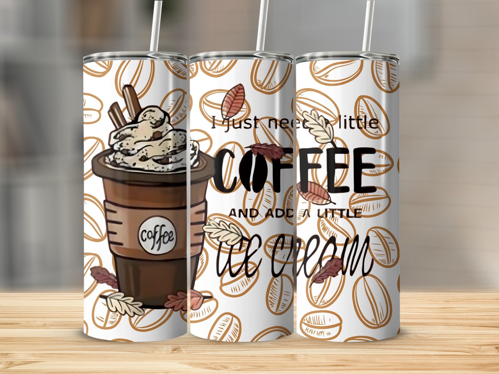 Coffee and Ice Cream Themed Tumbler with Lid