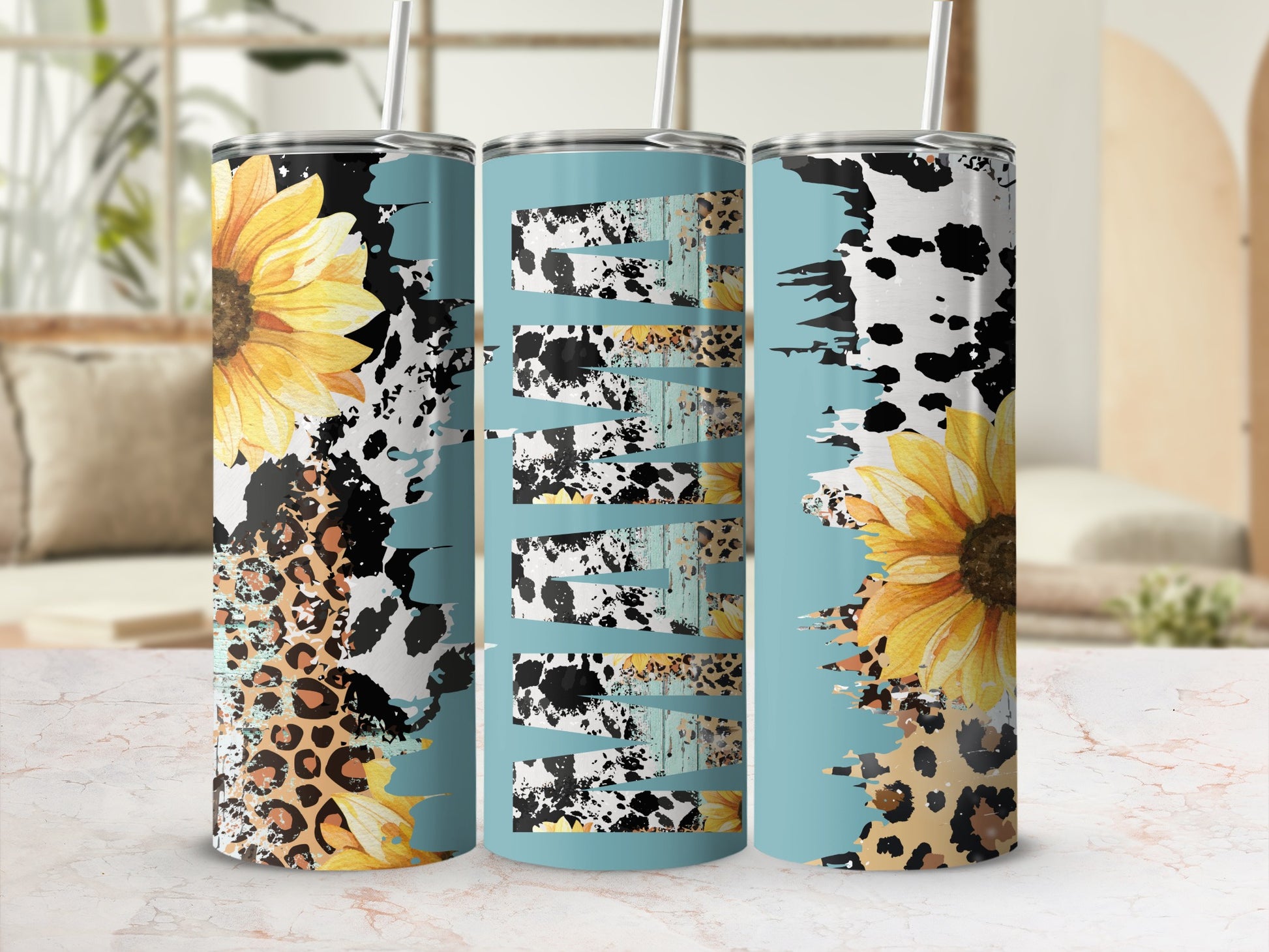 Sunflower Leopard Print Tumbler with Cow Spots Tumbler