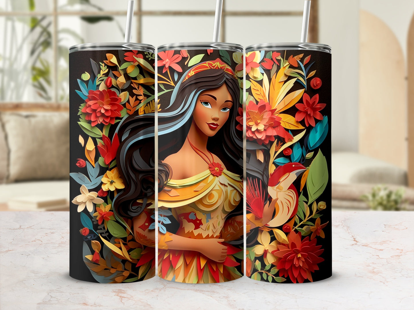 Vibrant Floral and Lady Design Stainless Tumbler