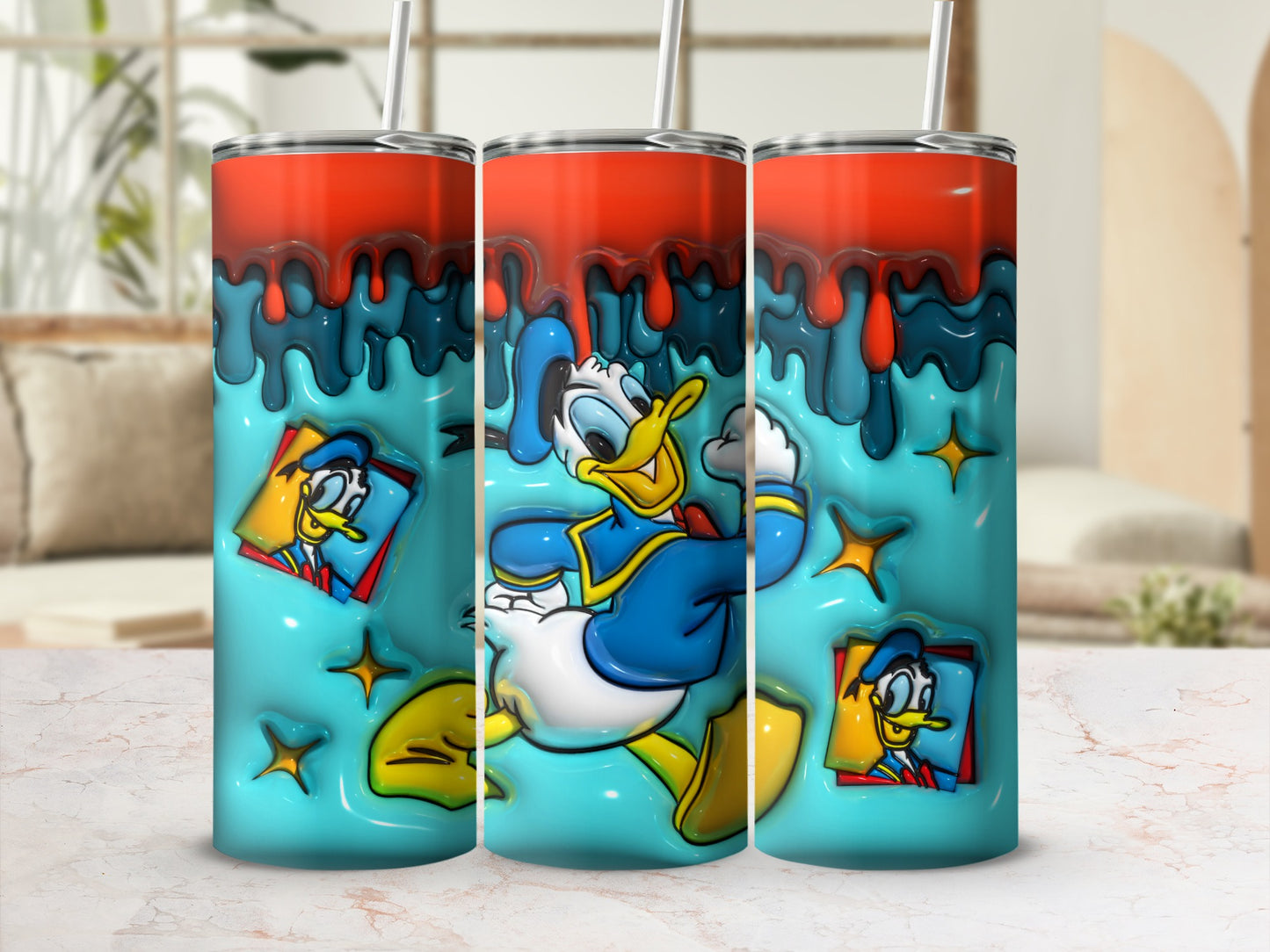 Colorful Cartoon Character Tumbler with Straws Drinkware