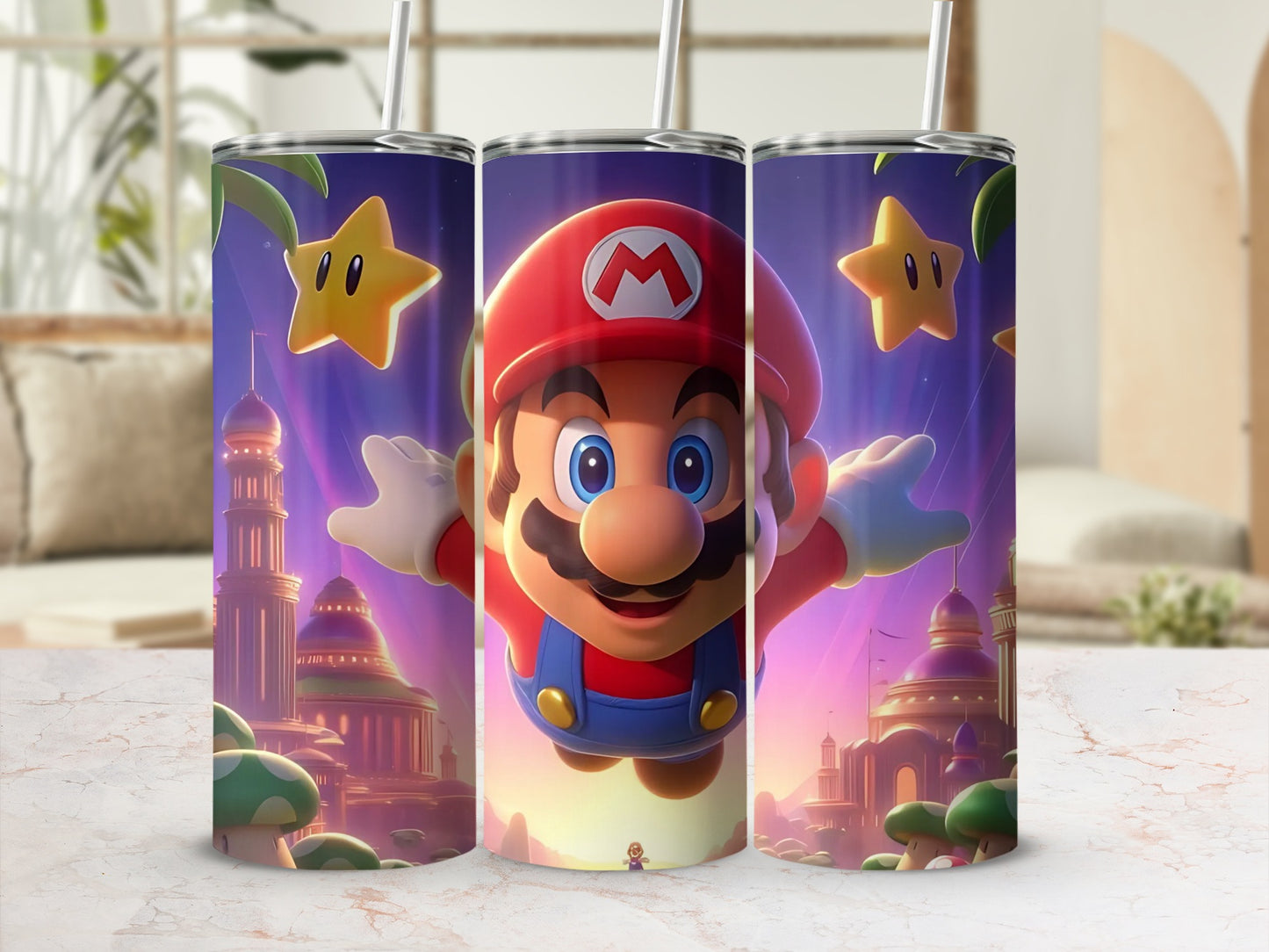 Vibrant Mario and Stars Themed Stainless Steel Tumbler