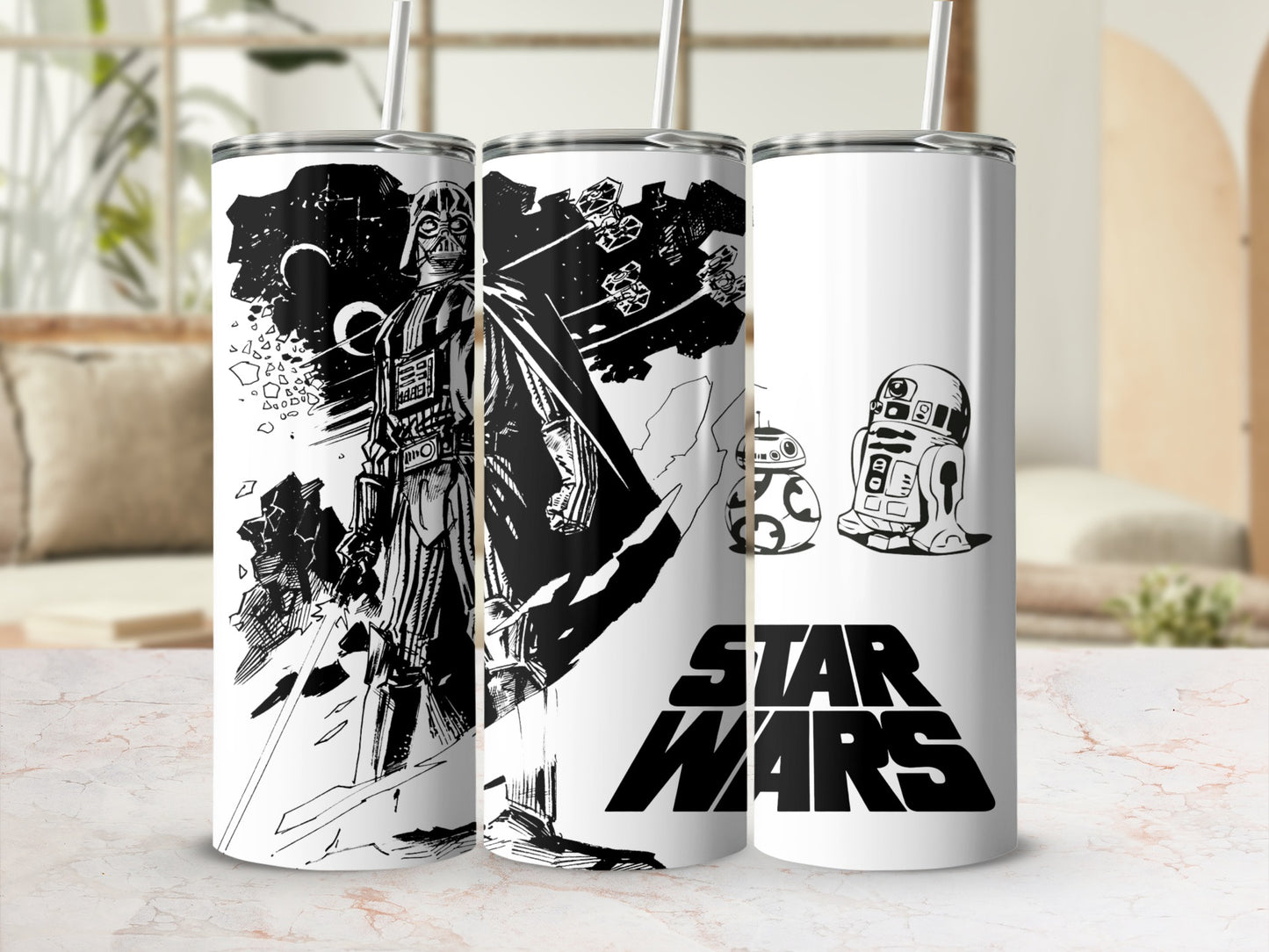 Darth Vader Star Wars R2D2 BB8 sketch art tumbler product type