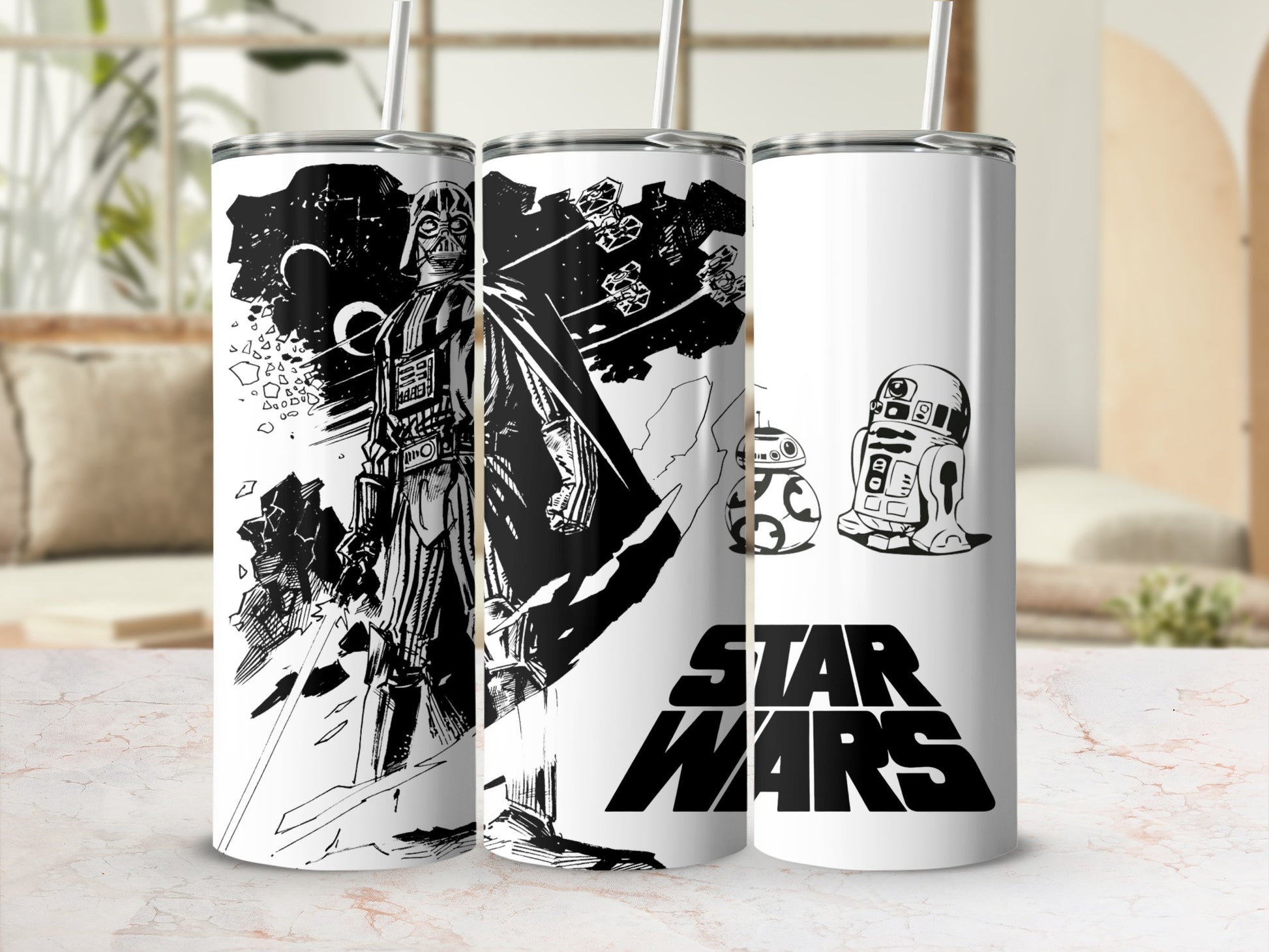 Darth Vader Star Wars R2D2 BB8 sketch art tumbler product type