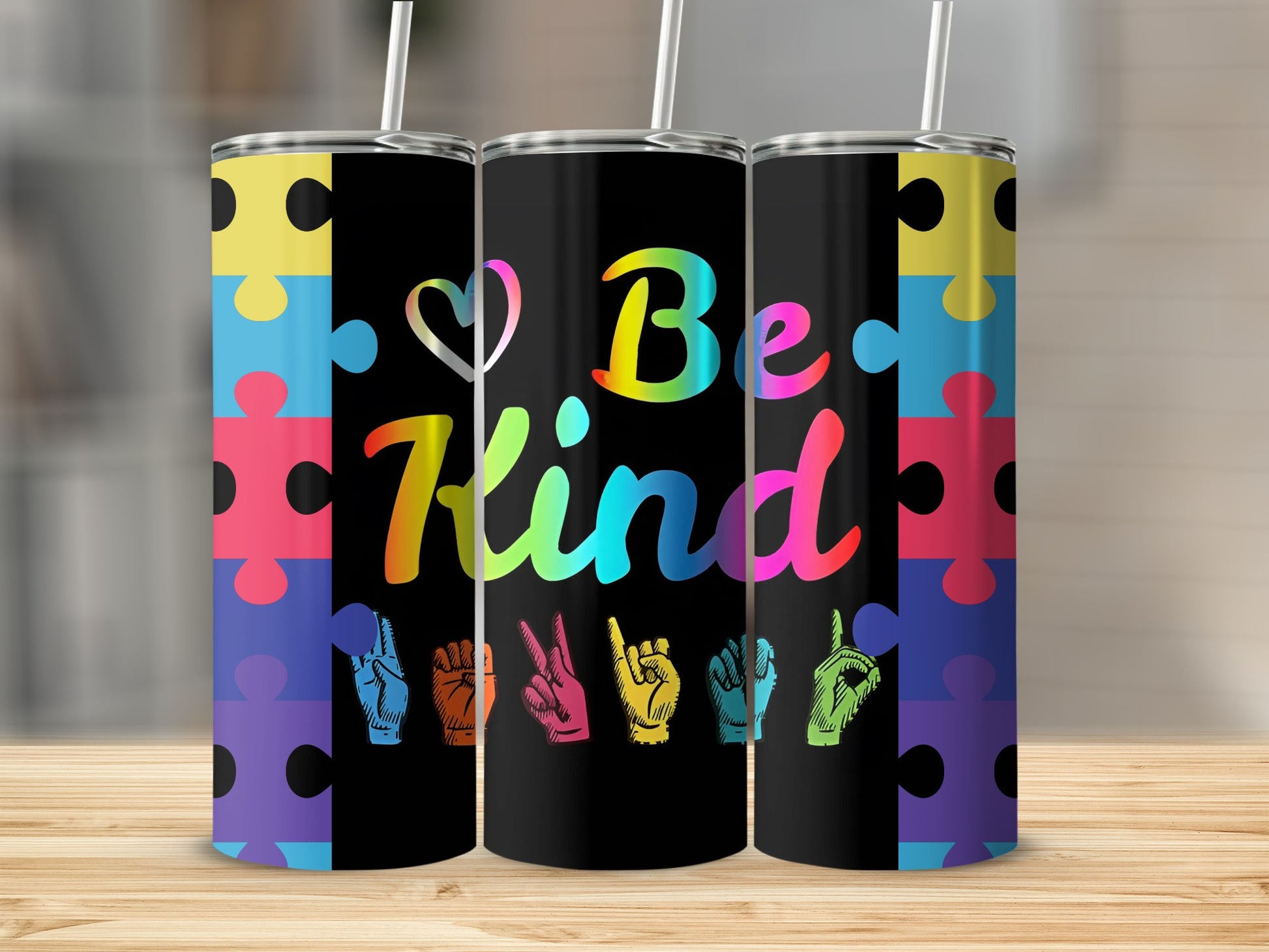 Colorful Be Kind Puzzle Piece Tumbler