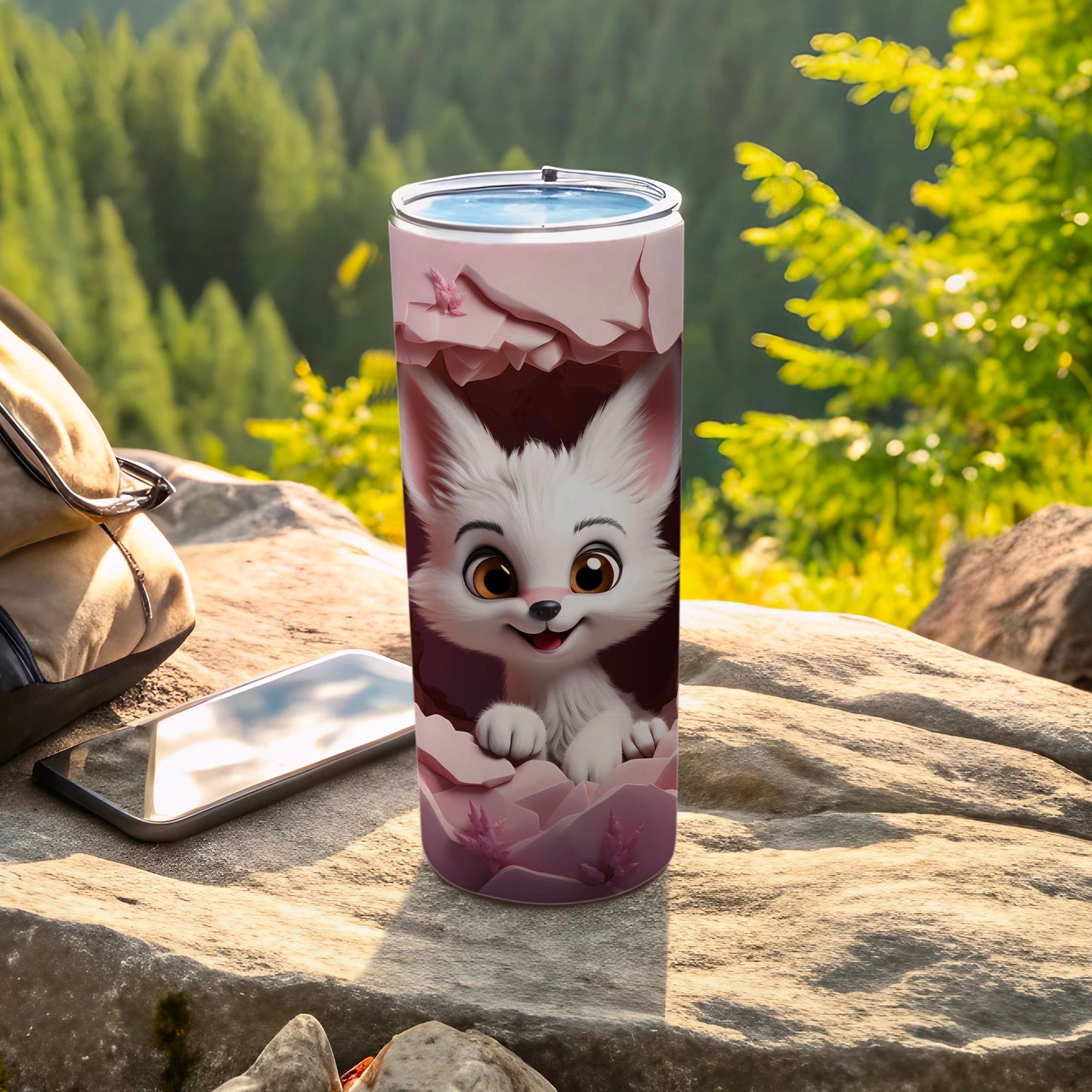Cute White Cartoon Fox Outdoor Adventure Tumbler