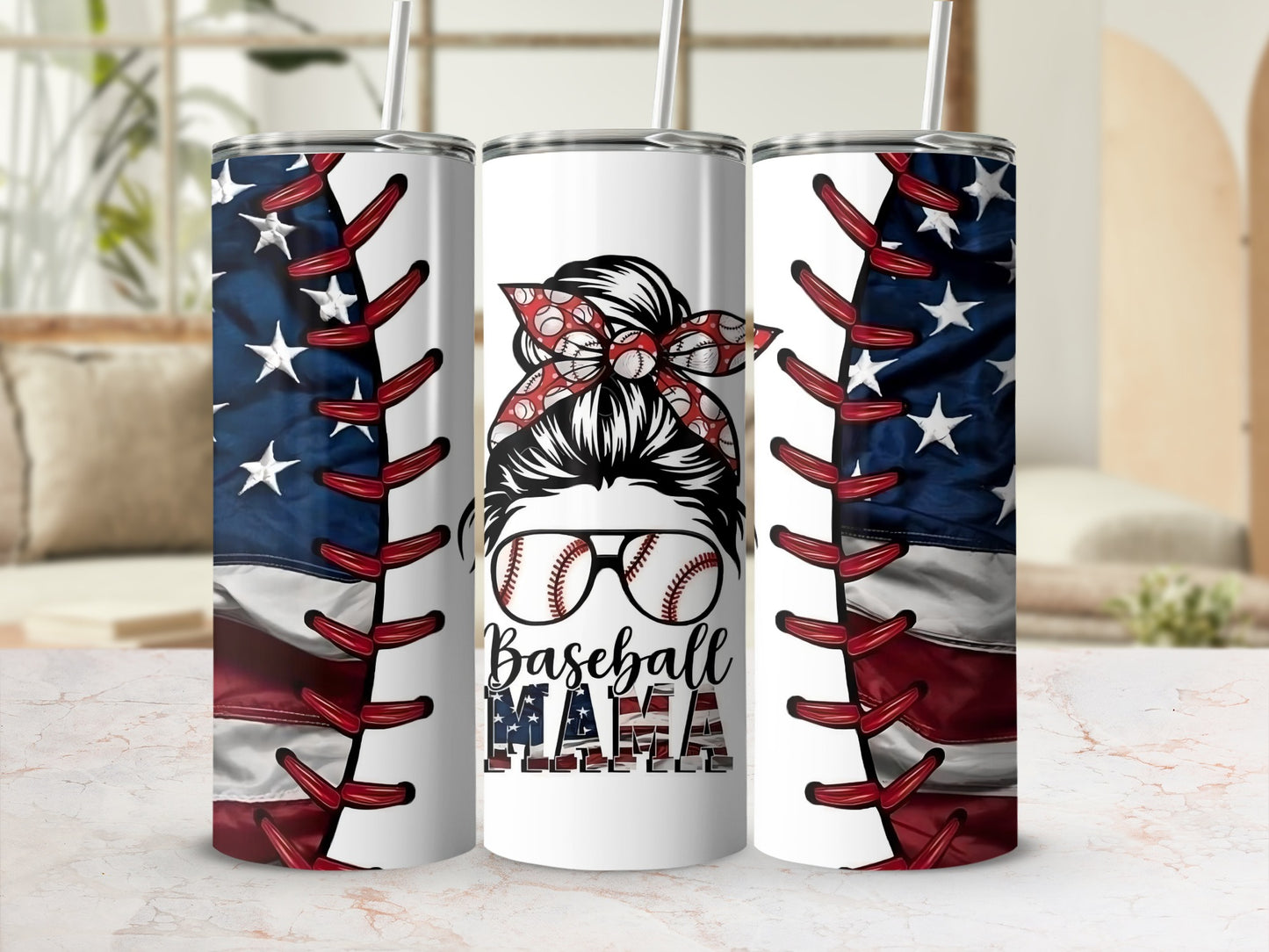 Baseball Mama Patriotic Tumbler Stainless Steel Cups