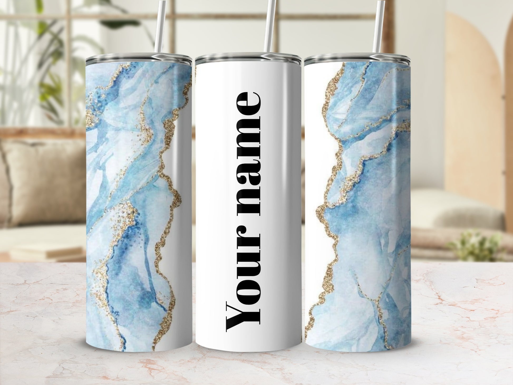 Customizable Blue Marble Your Name Tumbler Product