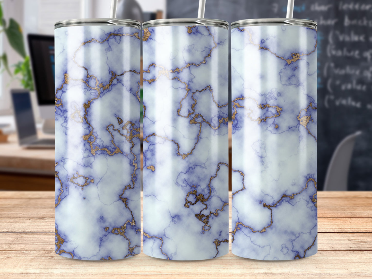 White Purple Gold Veins Marble Pattern Tumbler product type