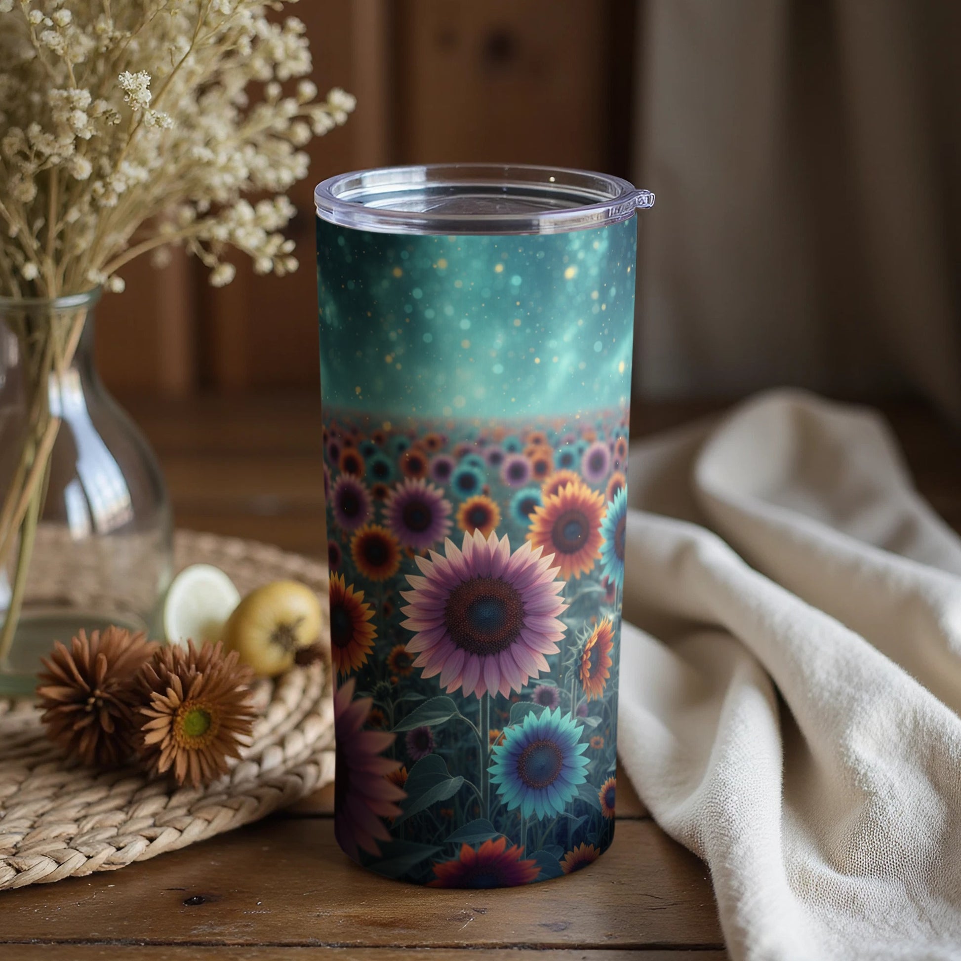 Sunflower Field Art Tumbler With Clear Lid