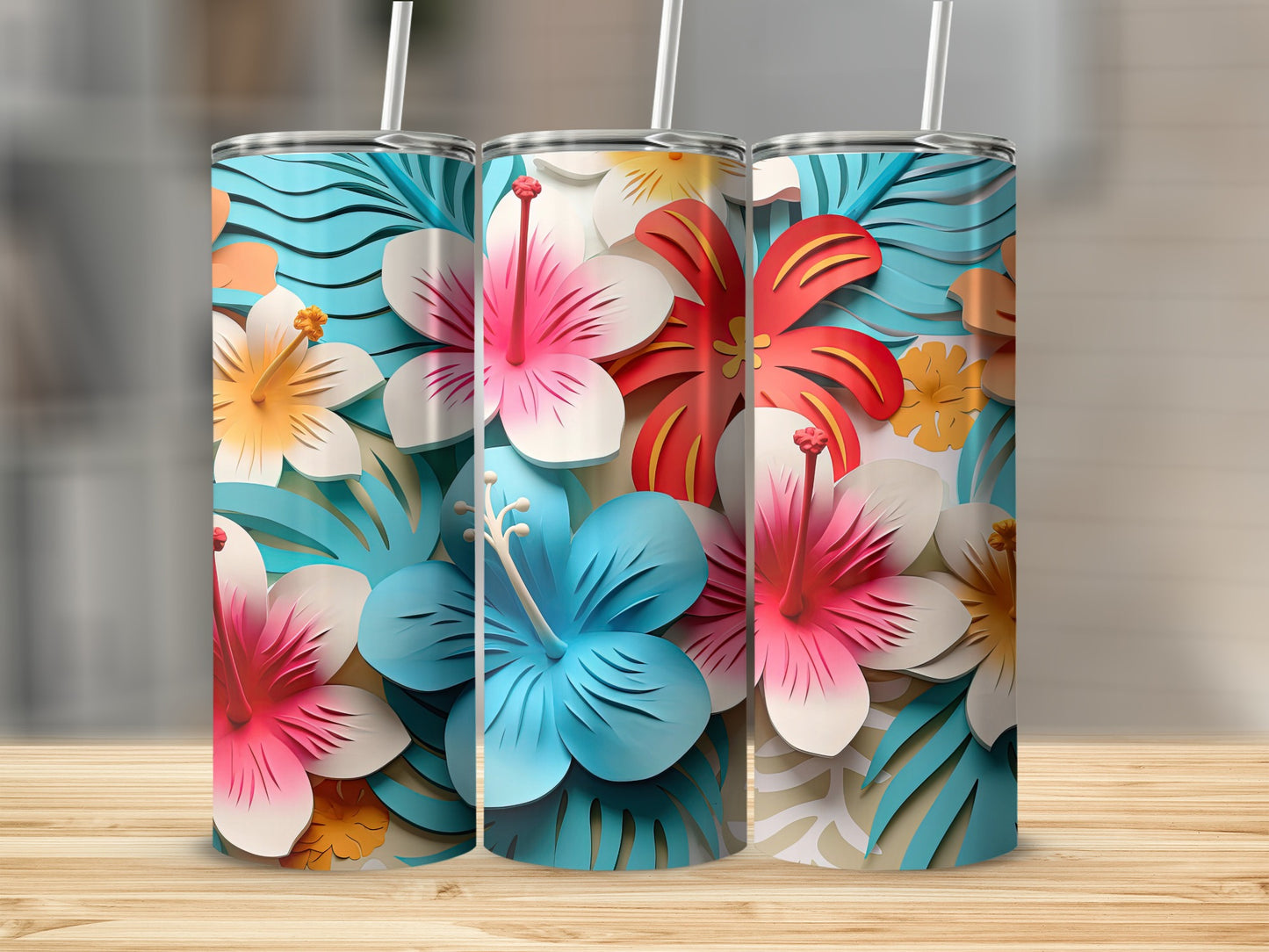 Vibrant Tropical Floral Design Insulated Tumbler Product