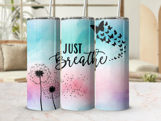 Just Breathe Dandelion Butterfly Watercolor Tumbler product type