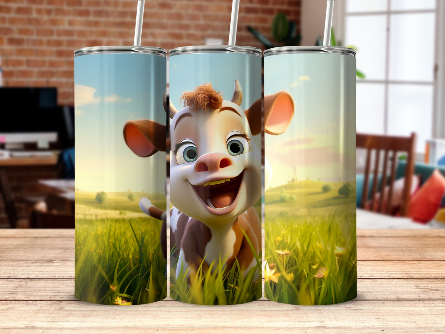 Cheerful Cartoon Cow Design Large Drink Tumbler