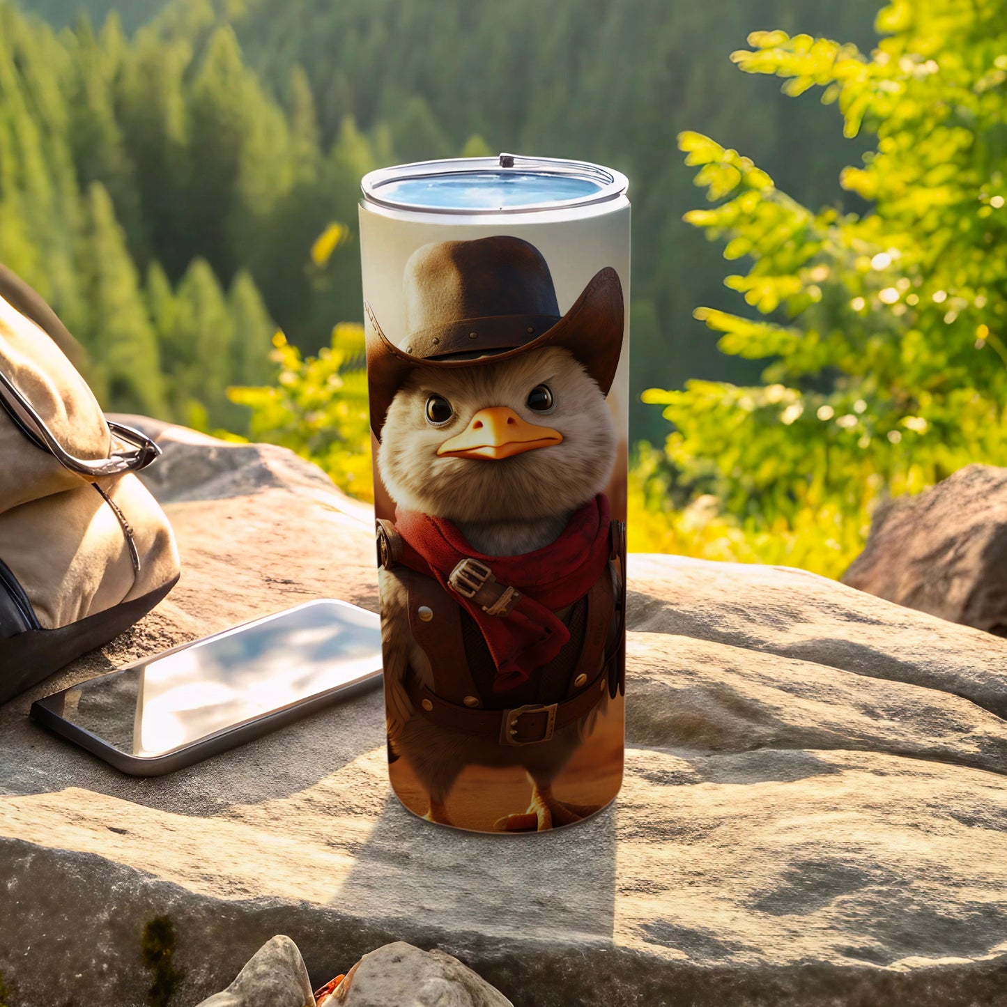 Cute Cowboy Chick Adventure Tumbler Forest Scene product type
cowboy chick
western bird
cute animal
tumbler
travel mug
drinkware
adventure
outdoor
forest
mountain
funny animal
cartoon animal
chicks
duckling
cowboy hat
bandana
wildlife art
unique design
gift idea
beverage holder