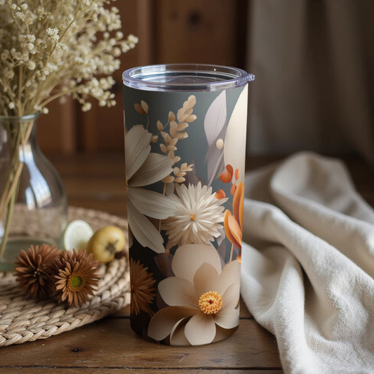 Elegant Floral Patterned Insulated Tumbler Cup