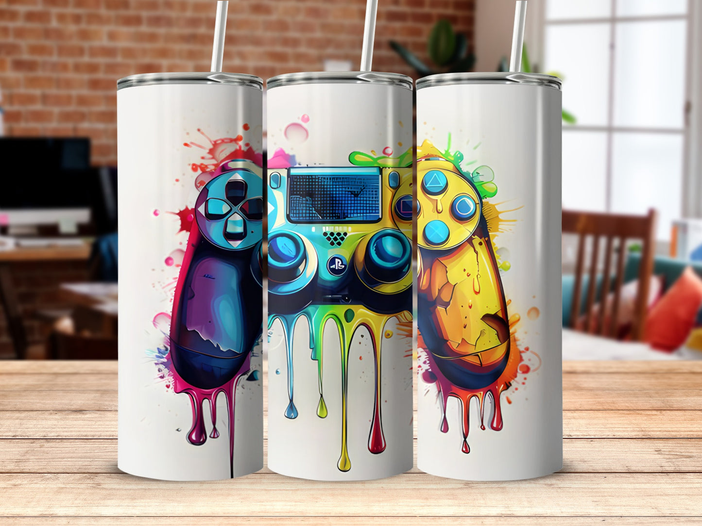 Colorful Dripping Game Controller Tumbler Design