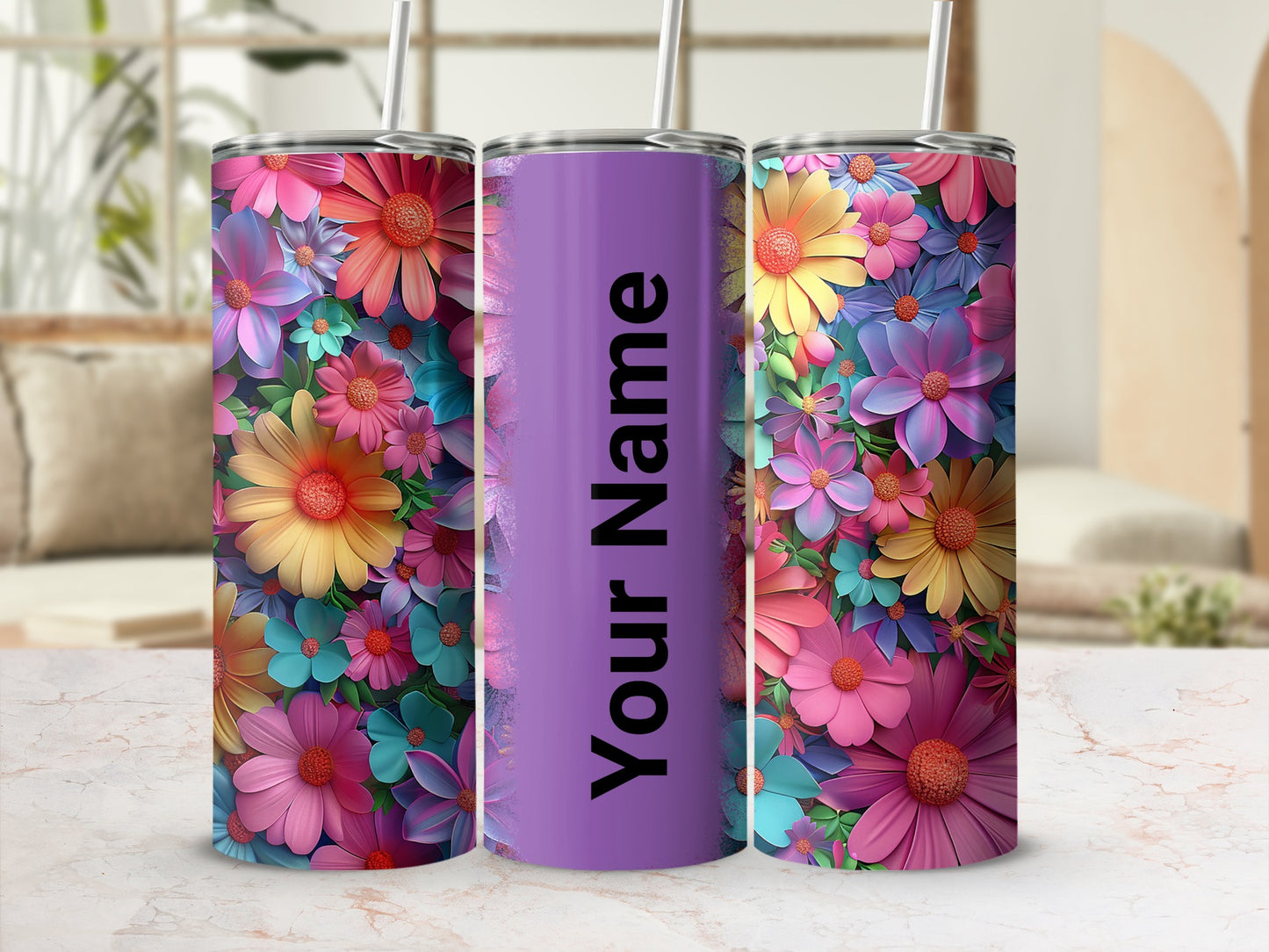 Personalized Colorful Floral Design Tumbler