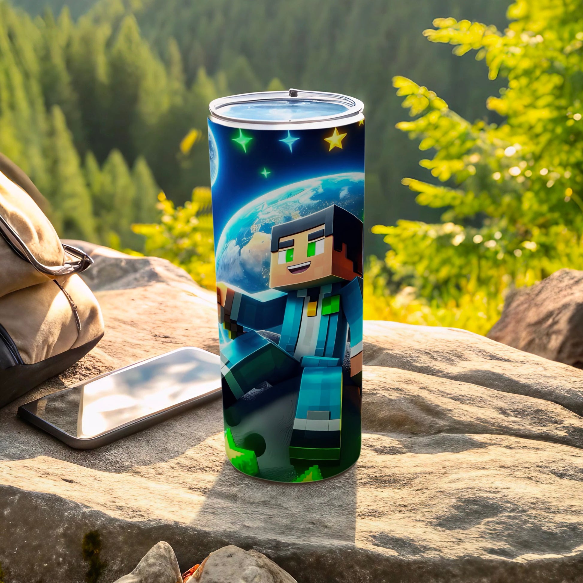 Minecraft Inspired Travel Tumbler with Space Theme Design