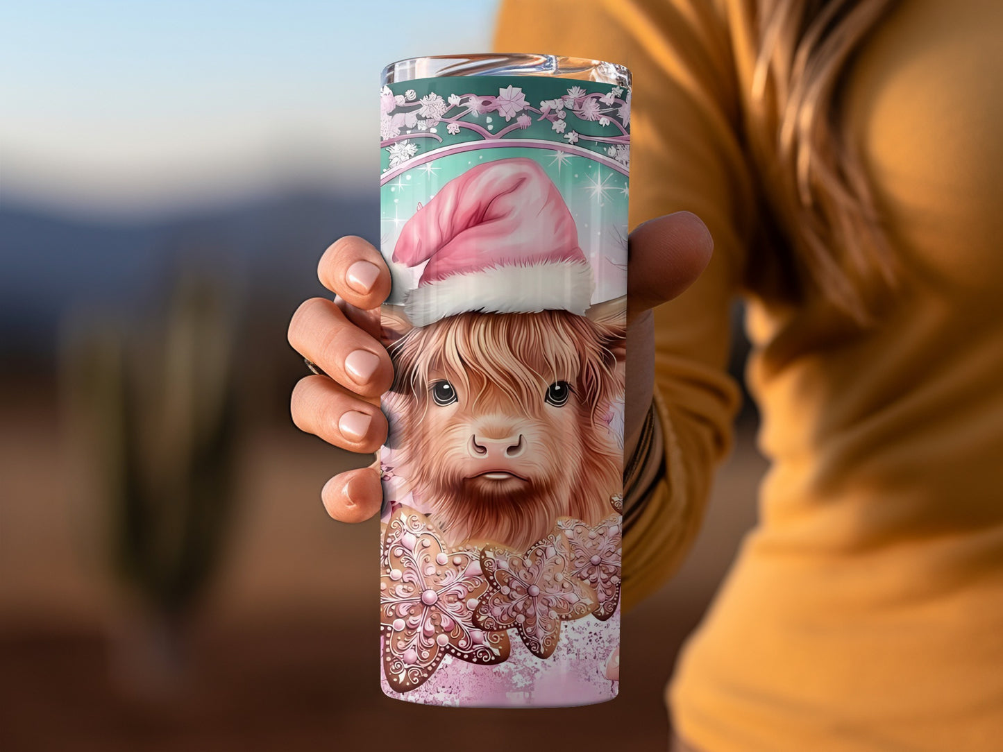 Highland Cow with Santa Hat and Floral Design Product