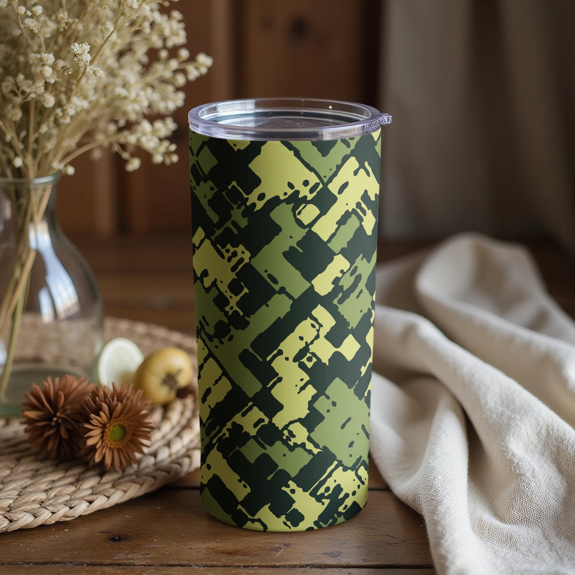 Green Abstract Patterned Insulated Tumbler Cup