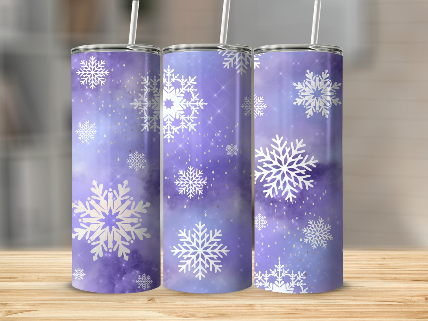 Snowflake Pattern Purple Winter Tumbler Cup