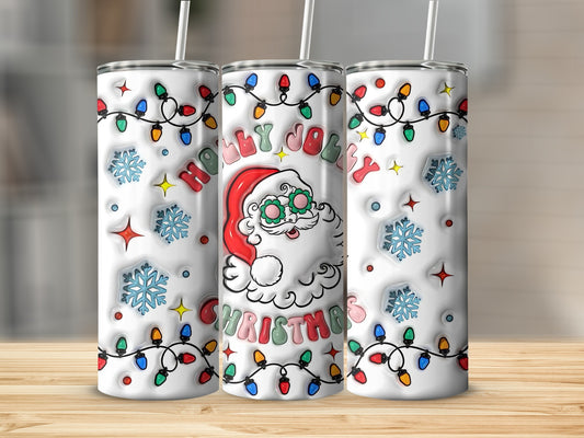Holly Jolly Christmas Santa and Lights Tumbler Drinkware