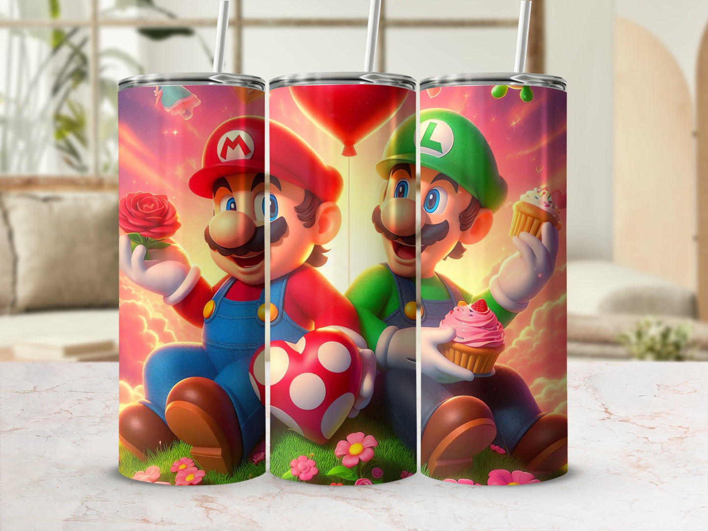 Mario and Luigi Colorful Design Tumbler Cup Set