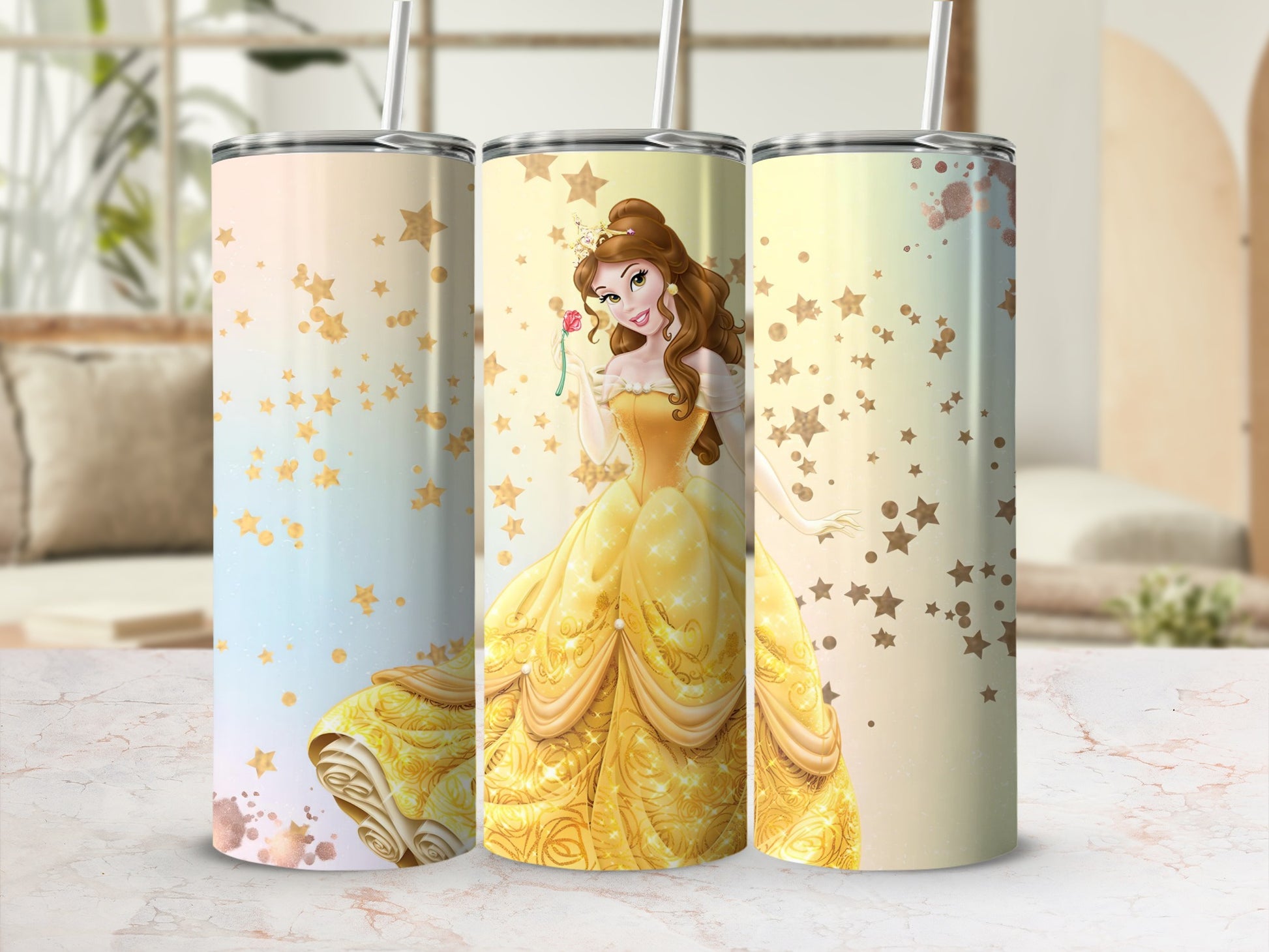 Elegant Disney Princess Belle Tumbler Cup for Kids