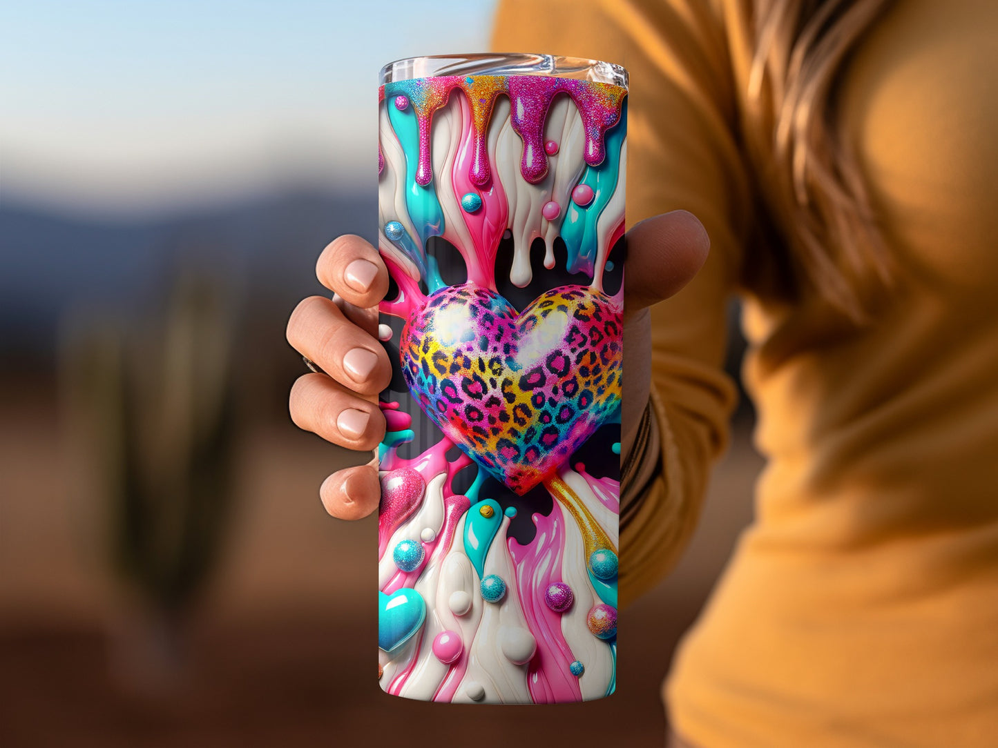 Heart Burst Colorful Drip Hearts Leopard Heart Tumblers