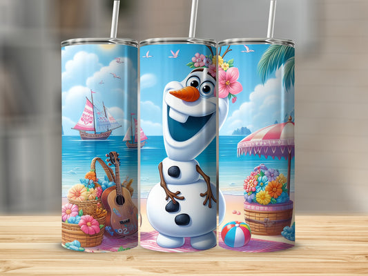 Frozen Snowman Tropical Beach Scene Tumbler Product