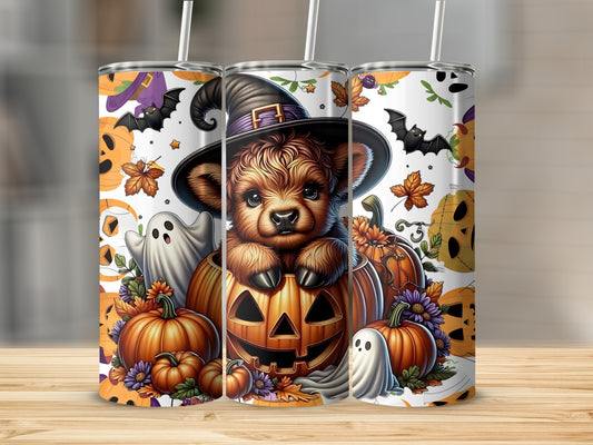 Adorable Bear with Pumpkin Halloween Tumbler