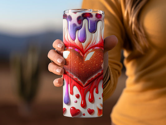 Heart Love Red Purple Drip Pattern Tumblers