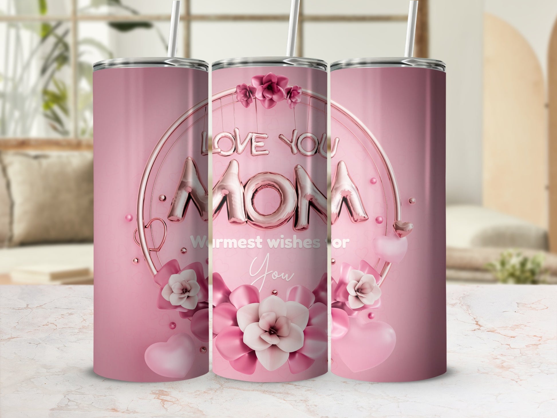 Love You Mom Warmest Wishes Flowers Tumbler Cup