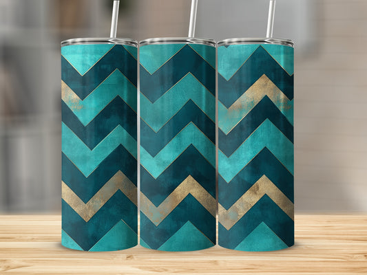 Chevron Teal Design Elegant Golden Accents Tumblers