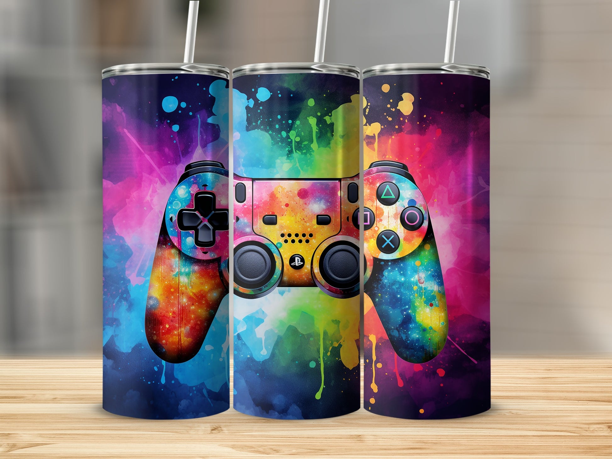 Colorful Gaming Controller Art Tumbler Cup for Gamers