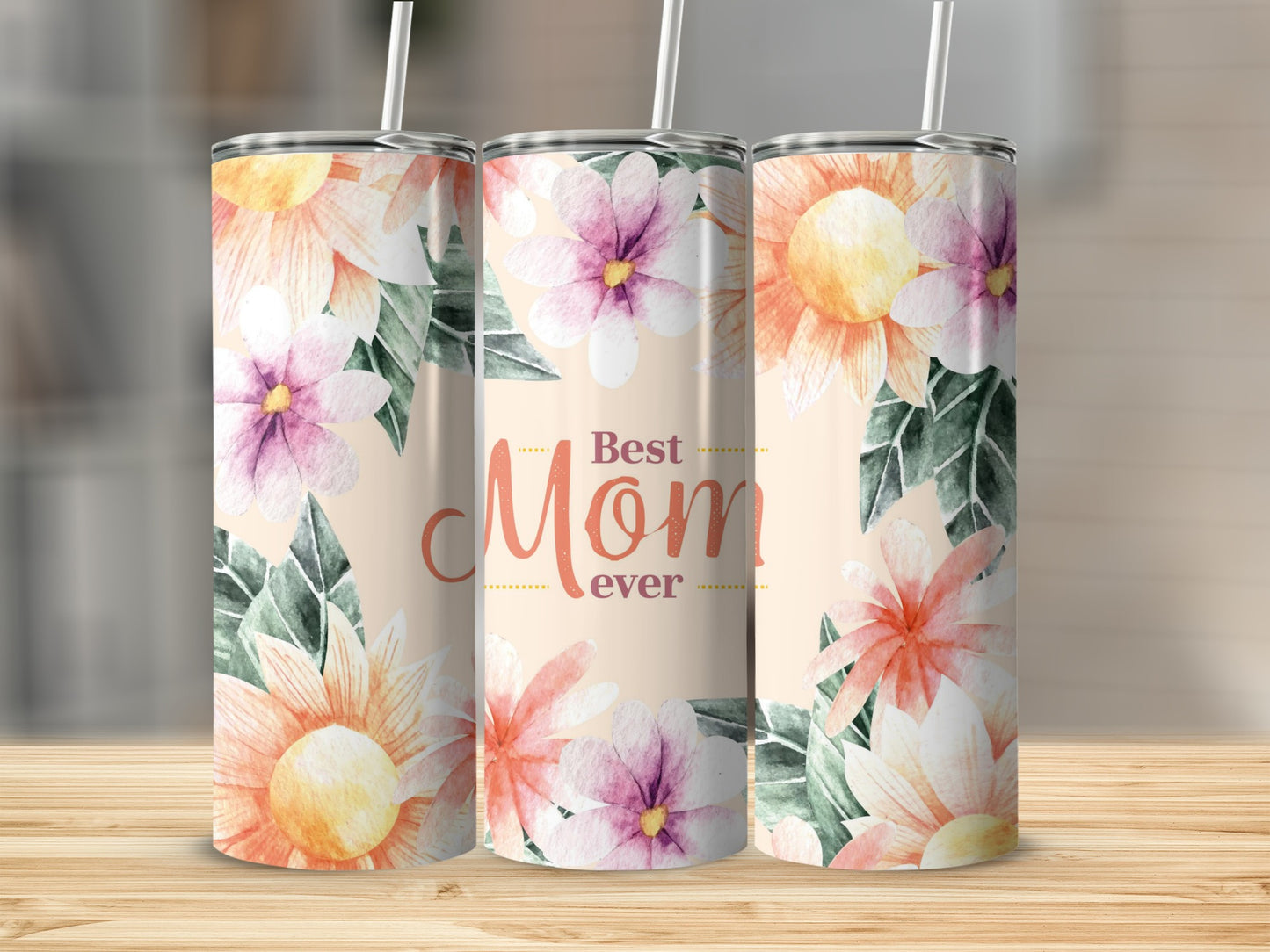 Best Mom Ever Floral Insulated Tumbler with Straw