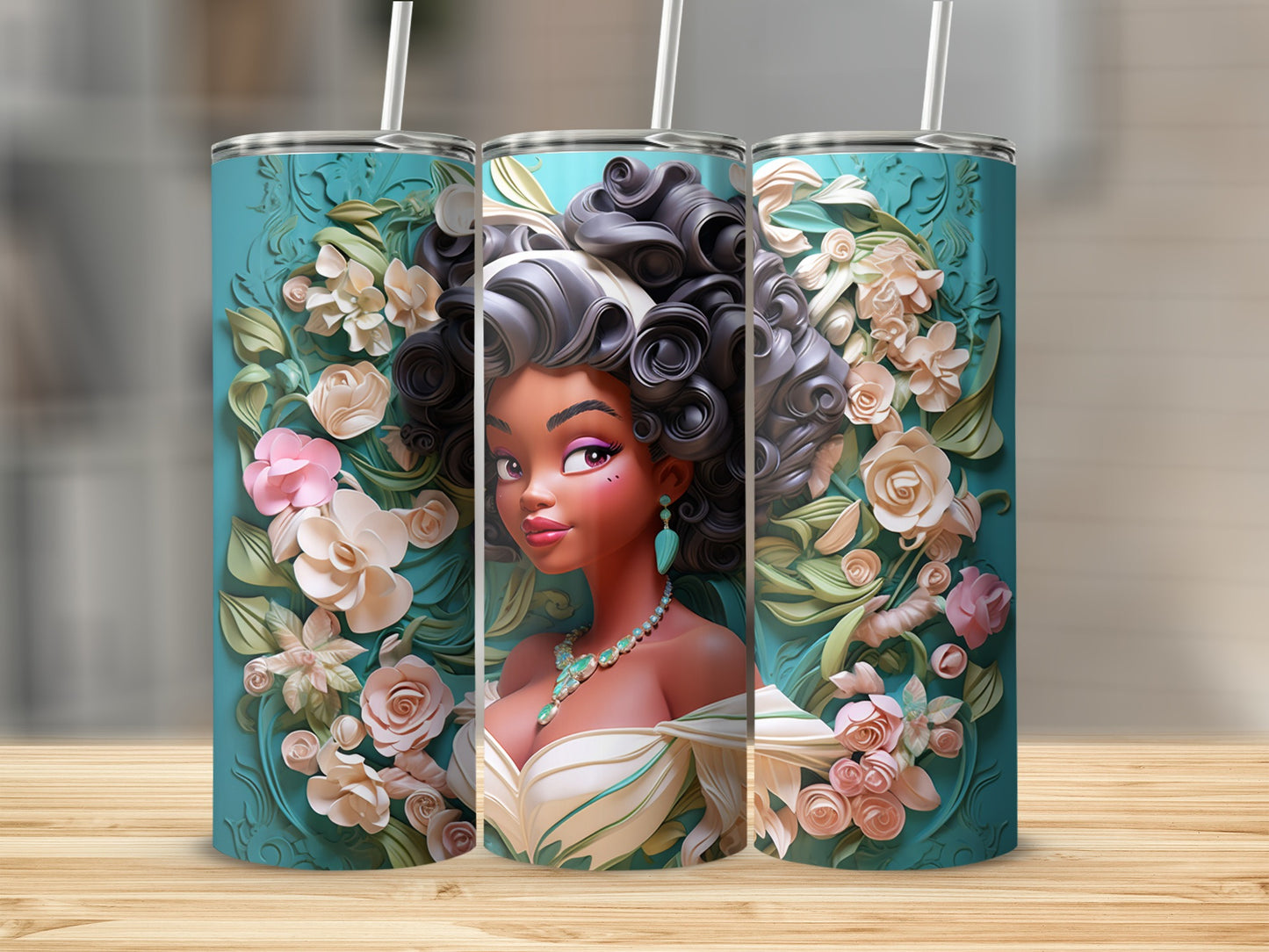 Beautiful Floral Woman Design Tumbler with Straw