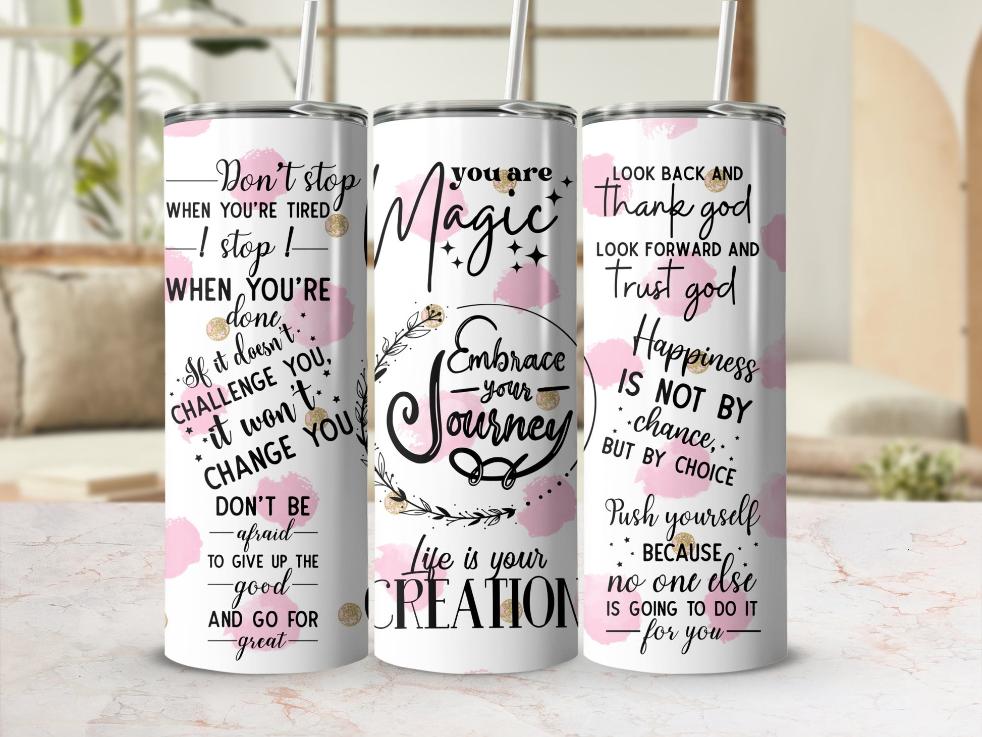 Motivational Inspirational Quote Tumblers Drinkware Set