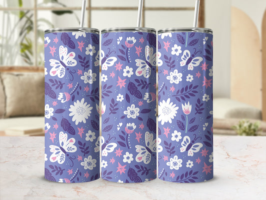 Floral Butterfly Pattern on Purple Tumbler Cup Product