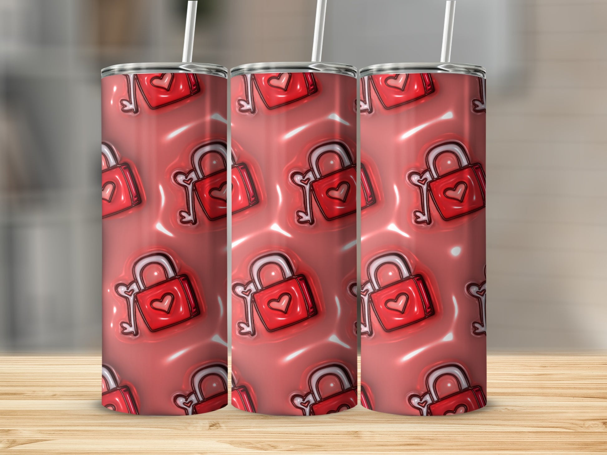 Heart Lock Tumbler with Straw Red Themed Design