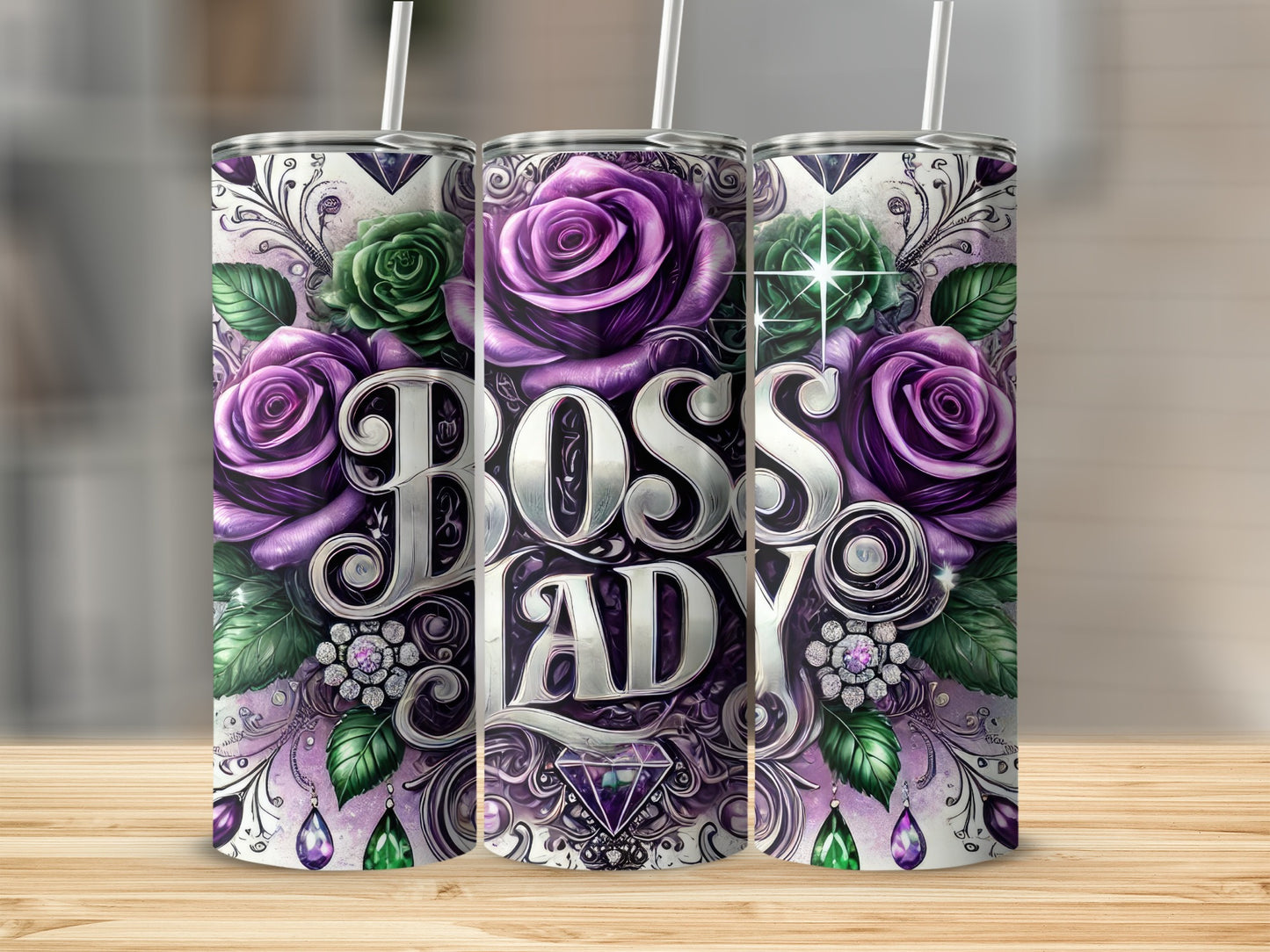 Boss Lady Purple Floral Stainless Steel Tumbler